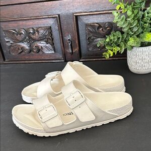 Birkenstock Off-White Double Buckle Slides